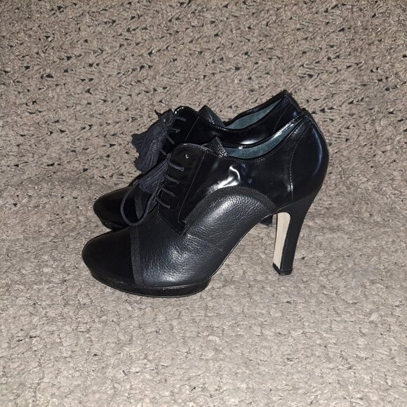 REPETTO PARIS-Black Shiny/Pebbled Leather Platform/Cap Toe/Tassels-Sz 39.5-NWOB - Picture 2 of 8
